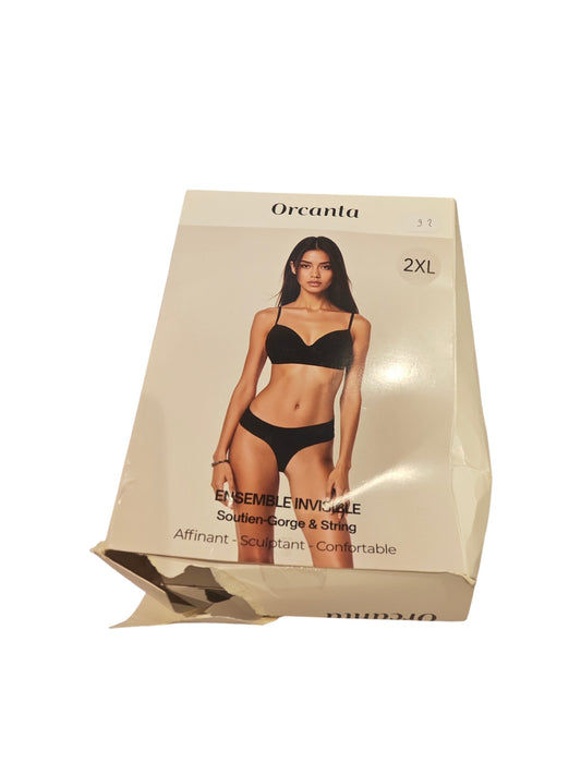 Ensemble invisible Orcanta noir – soutien-gorge & string – taille XXL – neuf en boîte