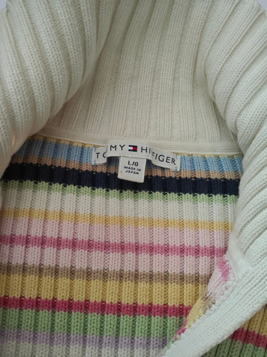 Pull Tommy Hilfiger rayé multicolore – col zip – style vintage Y2K – taille L