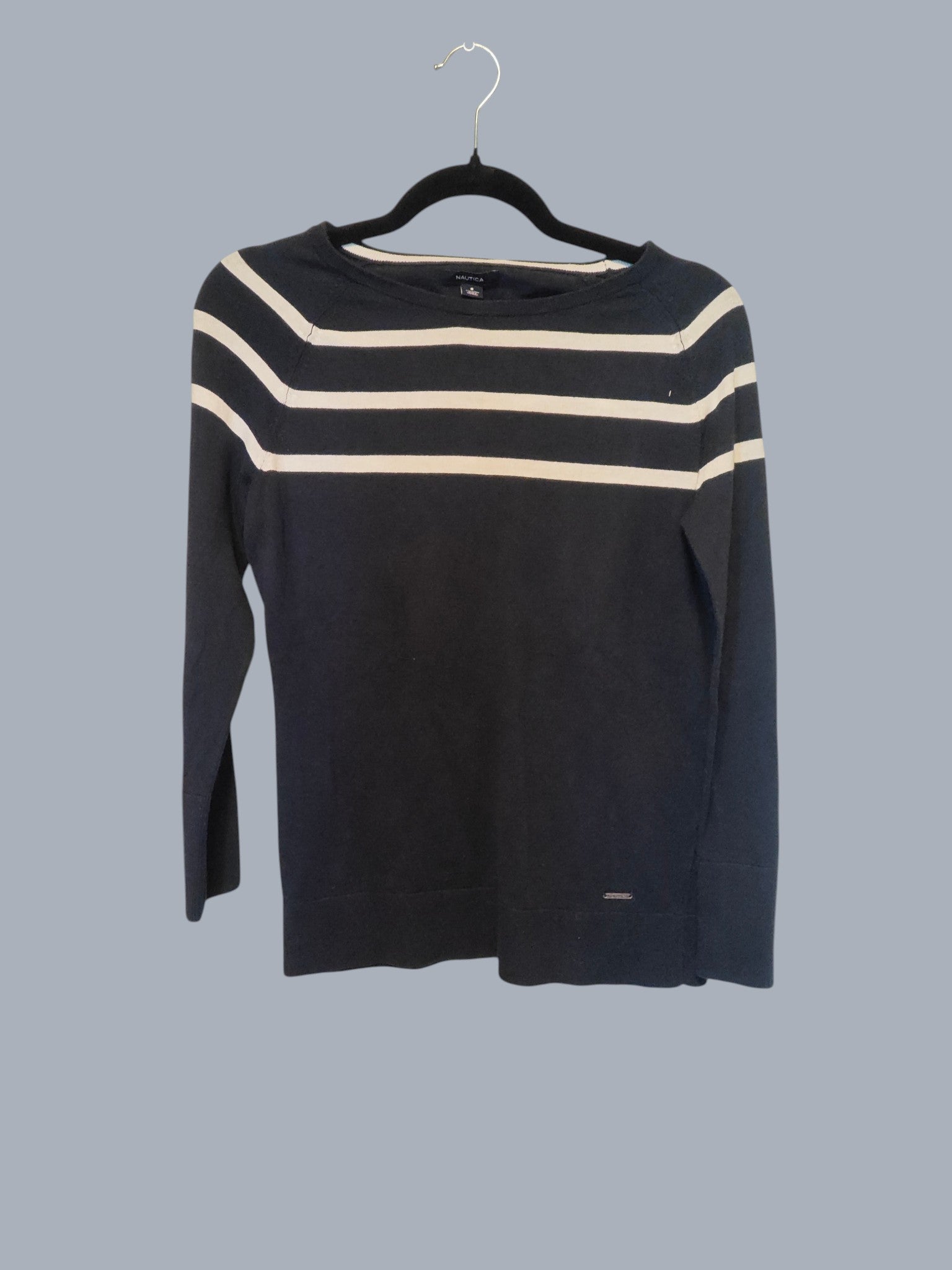 Pull Nautica rayé bleu marine & blanc – 100% coton – style marin – taille S SECONDE MAIN