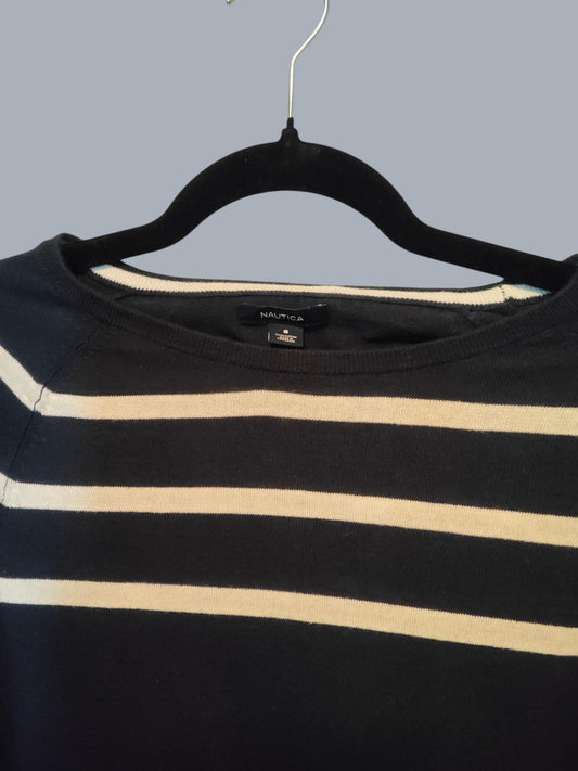Pull Nautica rayé bleu marine & blanc – 100% coton – style marin – taille S SECONDE MAIN
