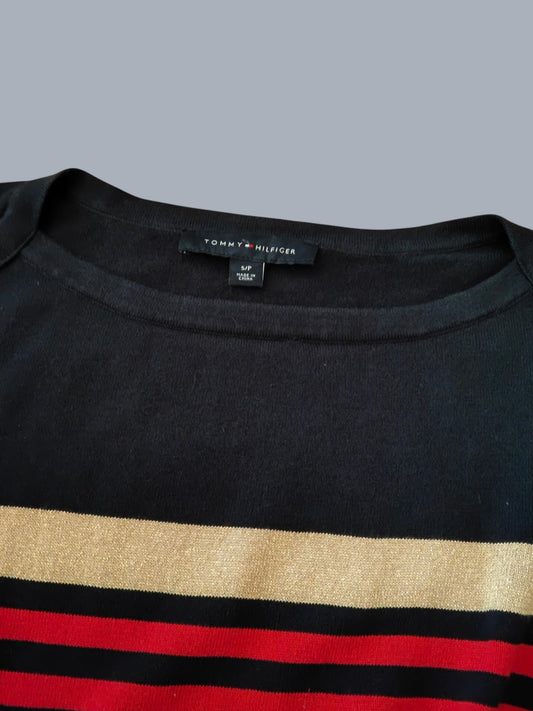 Tommy Hilfiger pull marinière noir rouge femme S SECONDE MAIN