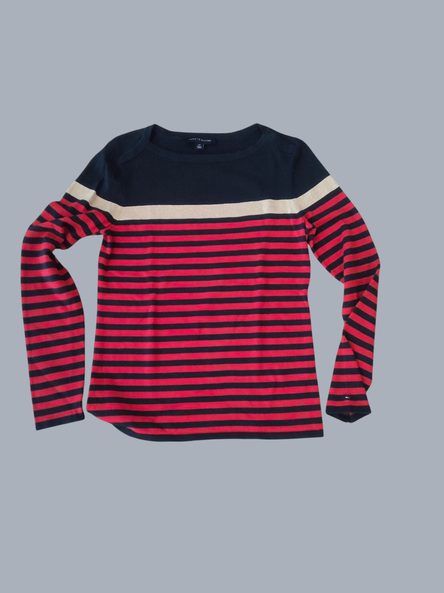 Tommy Hilfiger pull marinière noir rouge femme S SECONDE MAIN