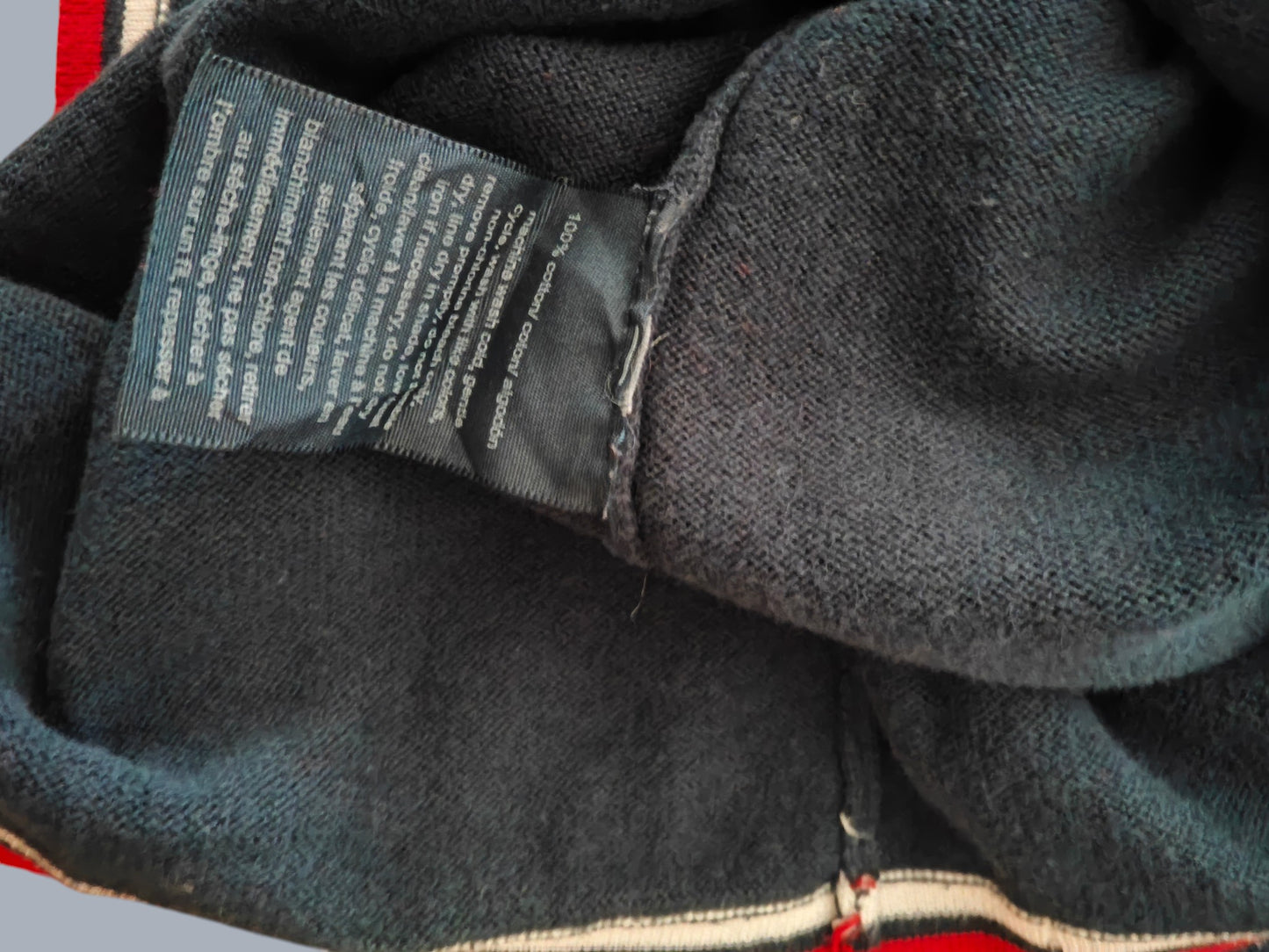 Tommy Hilfiger pull noir manches longues liserés rouge blanc S SECONDE MAIN