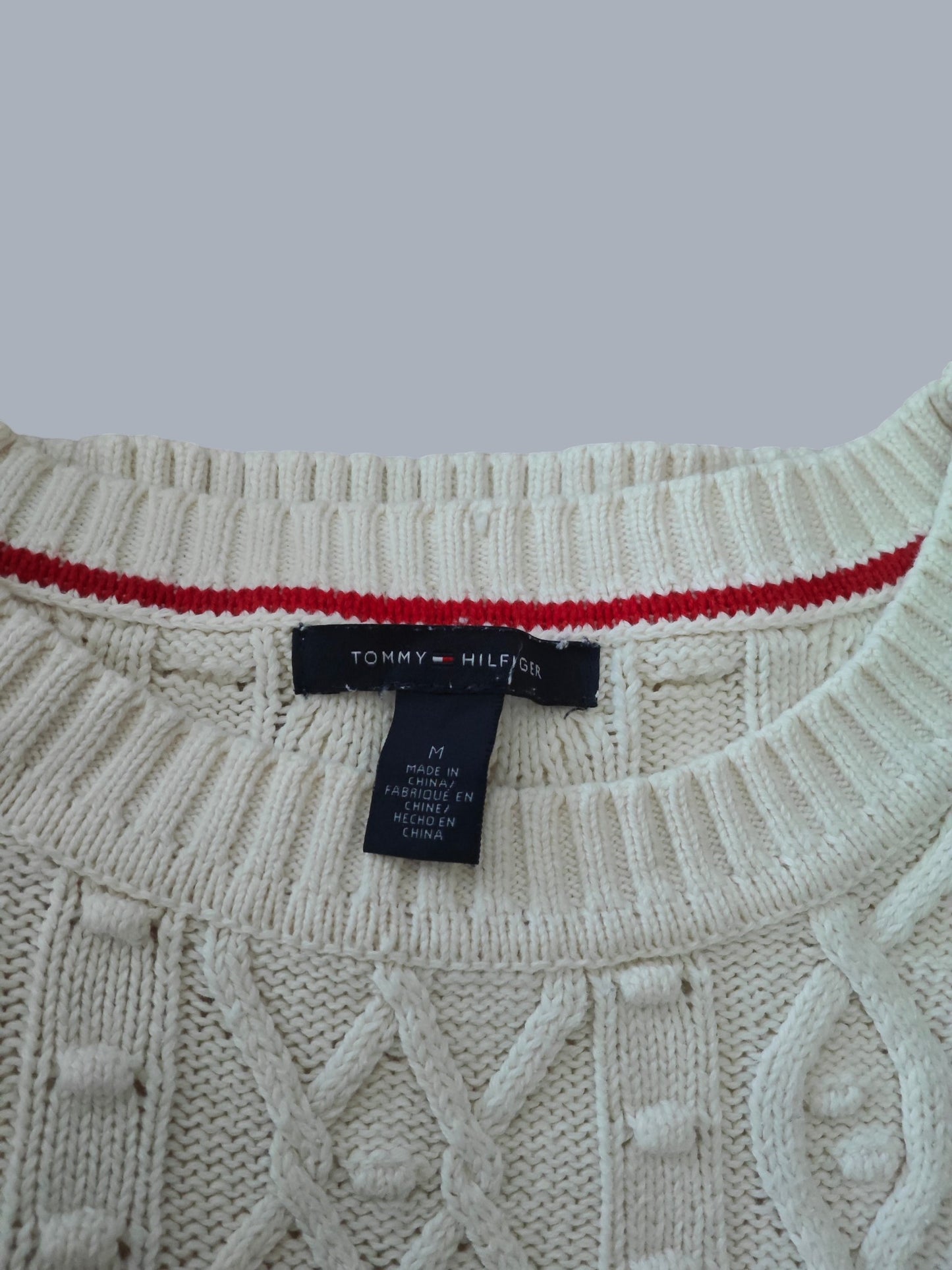 Pull Tommy Hilfiger torsadé écru 100% coton taille M SECONDE MAIN