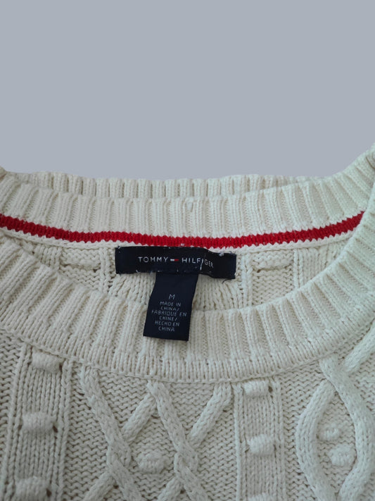 Pull Tommy Hilfiger torsadé écru 100% coton taille M SECONDE MAIN