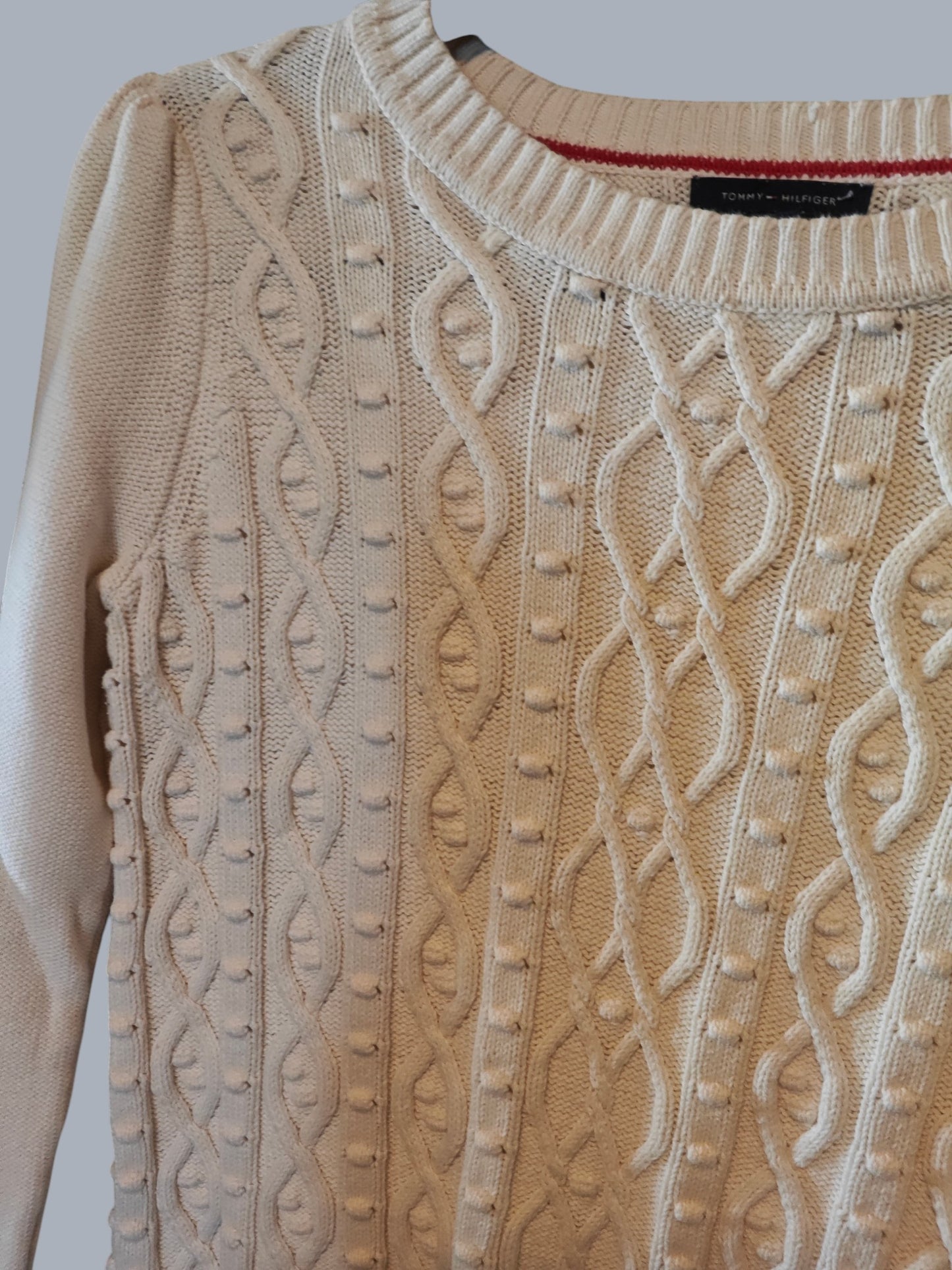 Pull Tommy Hilfiger torsadé écru 100% coton taille M SECONDE MAIN