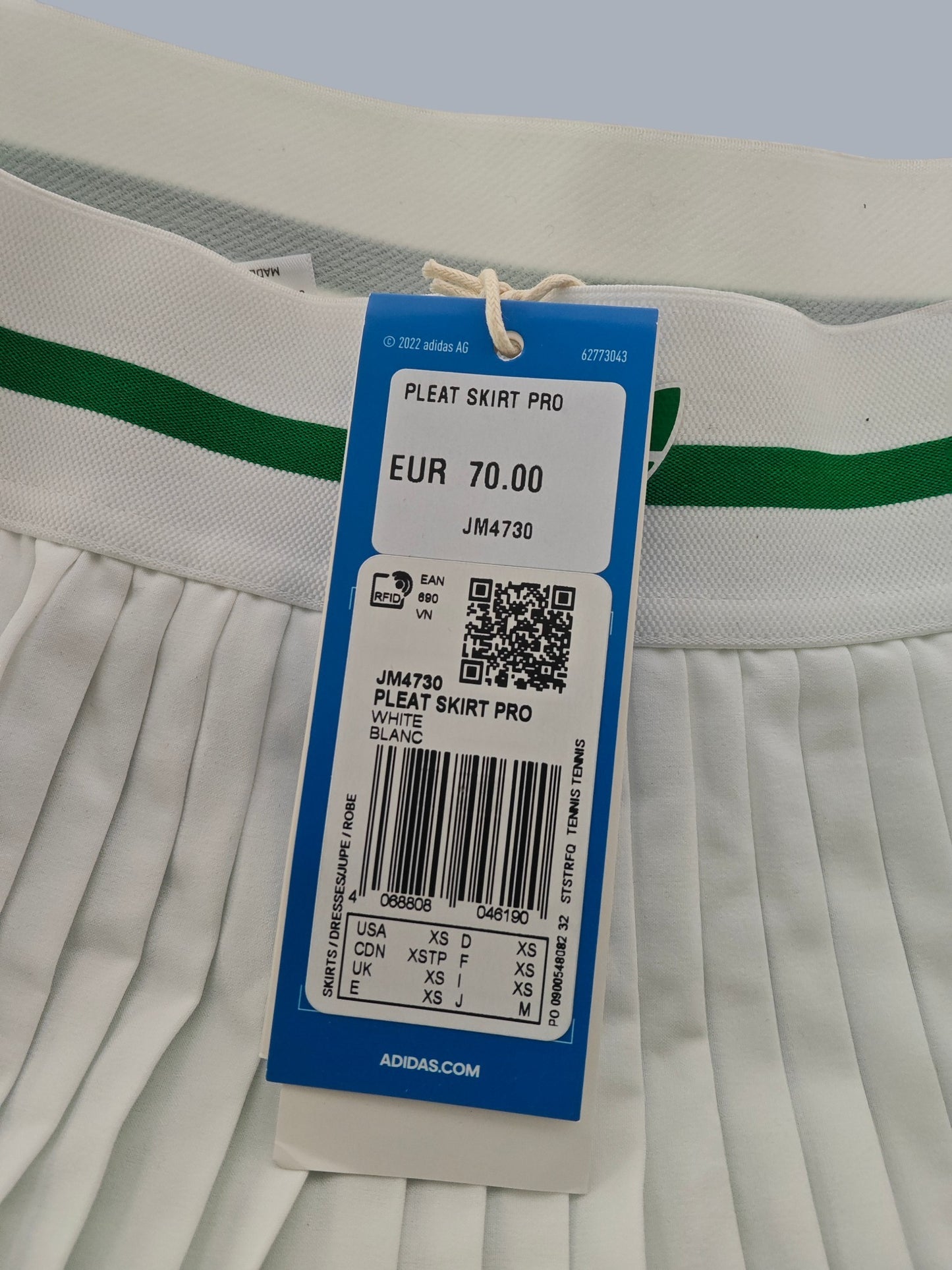 Adidas Originals Pleat Skirt Pro blanche verte taille XS neuf