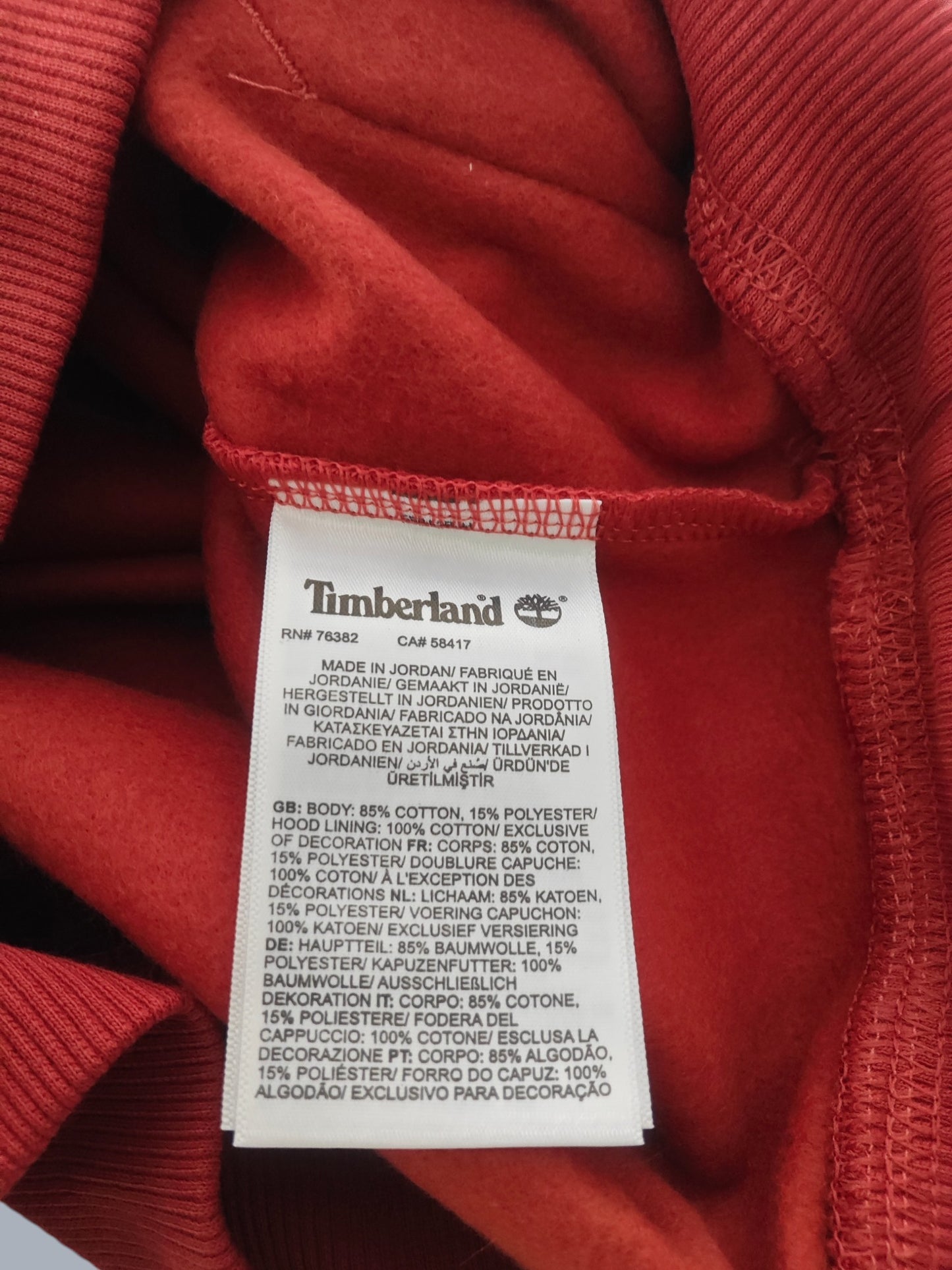 Sweat à capuche Timberland rouge logo noir neuf S