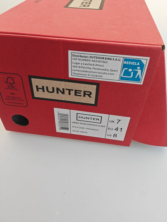 Hunter Unisex Vegan Synthetic Slider – Gravel – Taille 41 – Neuves avec boîte