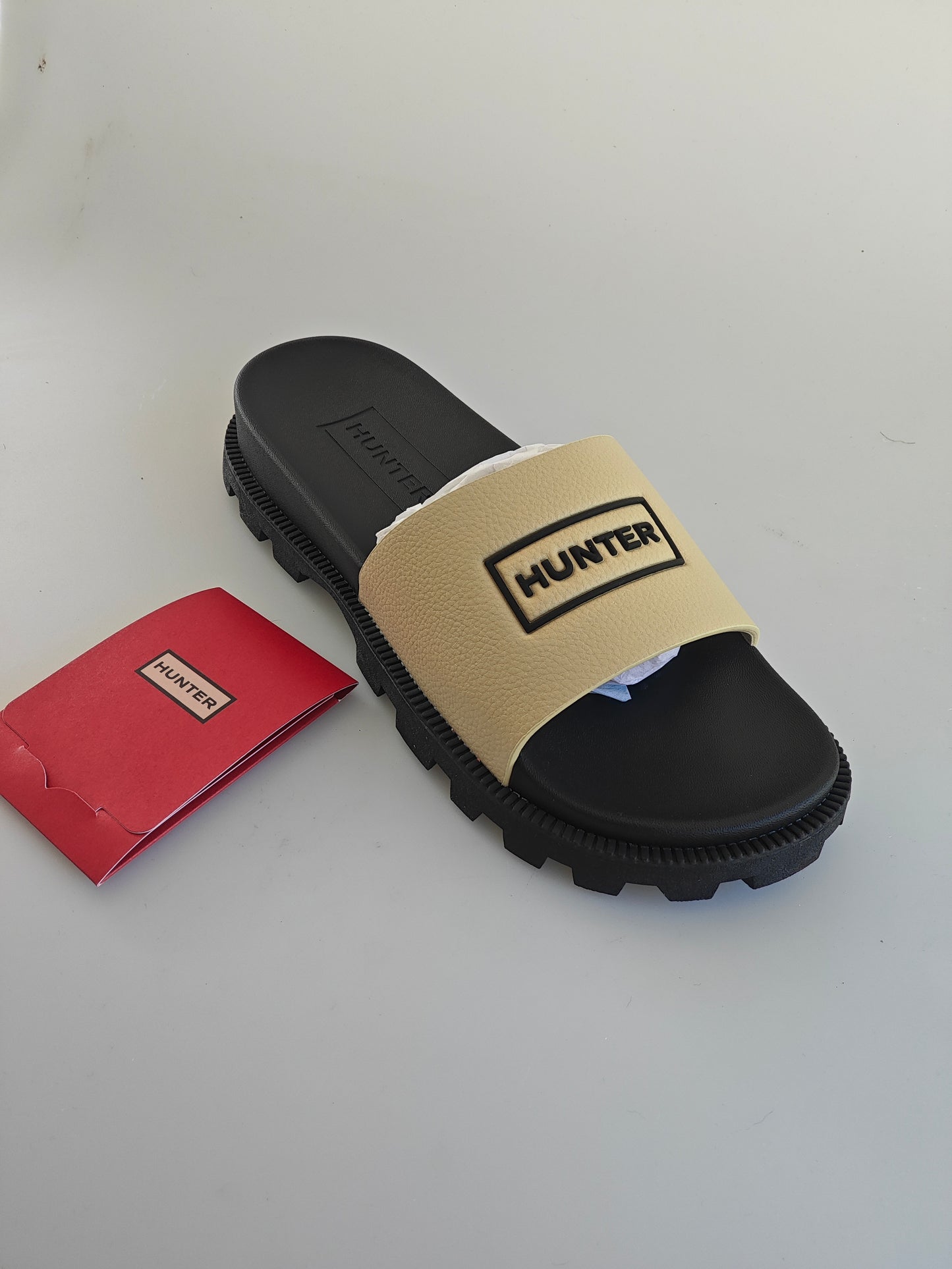 Hunter Unisex Vegan Synthetic Slider – Gravel – Taille 41 – Neuves avec boîte