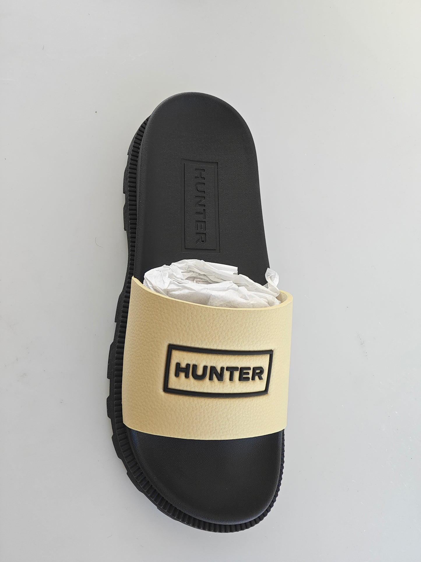 Hunter Unisex Vegan Synthetic Slider – Gravel – Taille 41 – Neuves avec boîte