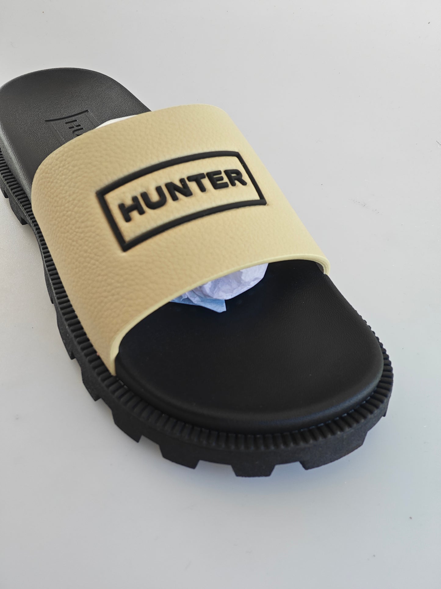 Hunter Unisex Vegan Synthetic Slider – Gravel – Taille 41 – Neuves avec boîte