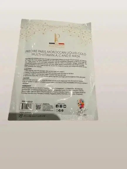 Masque visage multi-vitaminé par Prédiré Paris, avec des détails liquides dorés.
