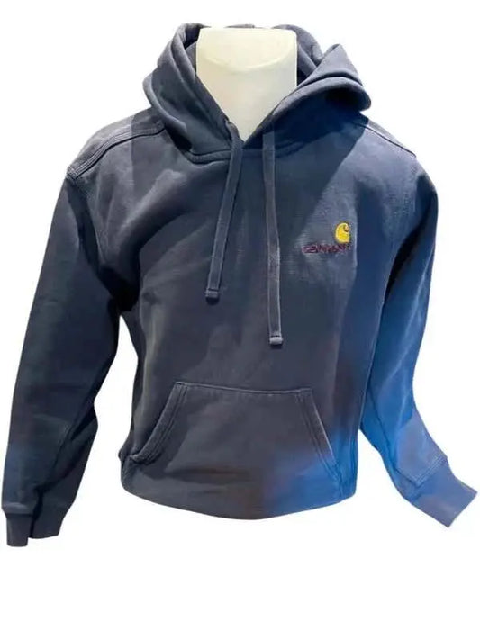 Sweat à capuche bleu marine de Carhartt, avec cordon de serrage et poche kangourou.