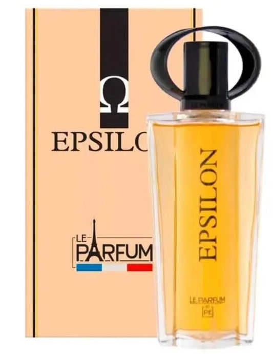 Eau de toilette ambrée pour femmes de parfum de France, avec un flacon en verre transparent et bouchon noir.
